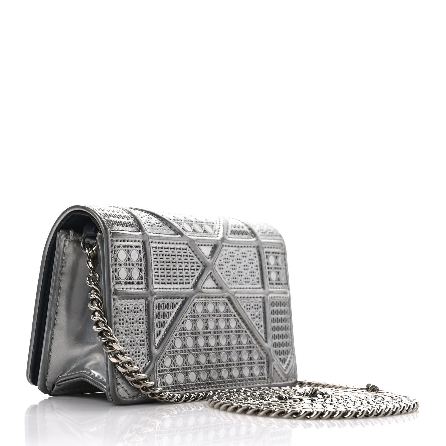 Christian Dior Metallic Patent Micro-Cannage Baby Diorama Flap Bag Silver 3 of 11