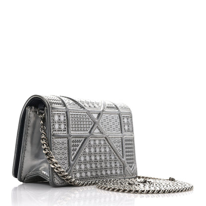 Christian Dior Metallic Patent Micro-Cannage Baby Diorama Flap Bag Silver 3 of 11