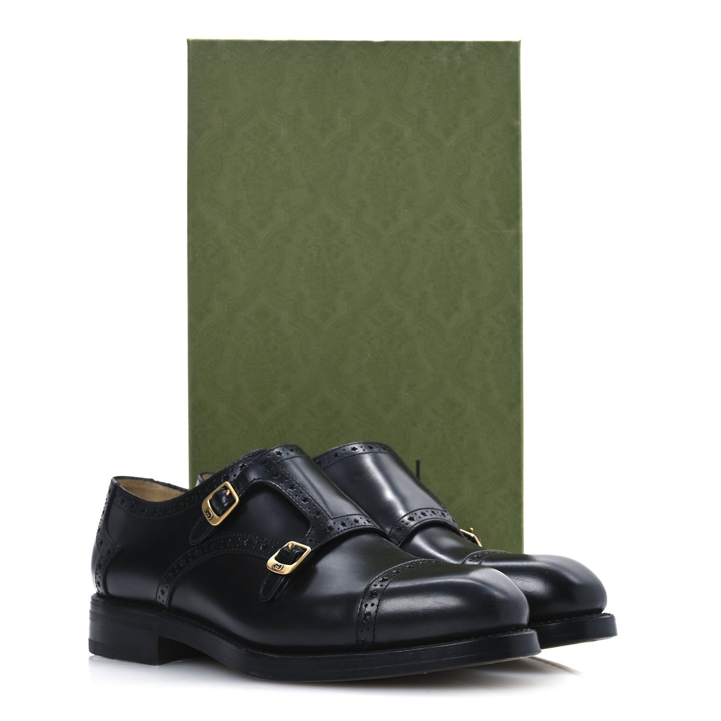 Calfskin Mens Double Monk Strap Loafers 8 Black