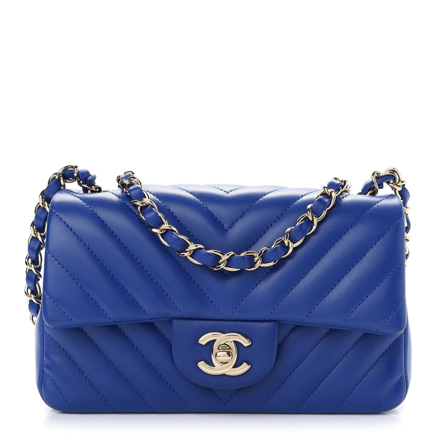 Lambskin Chevron Quilted Mini Rectangular Flap Blue