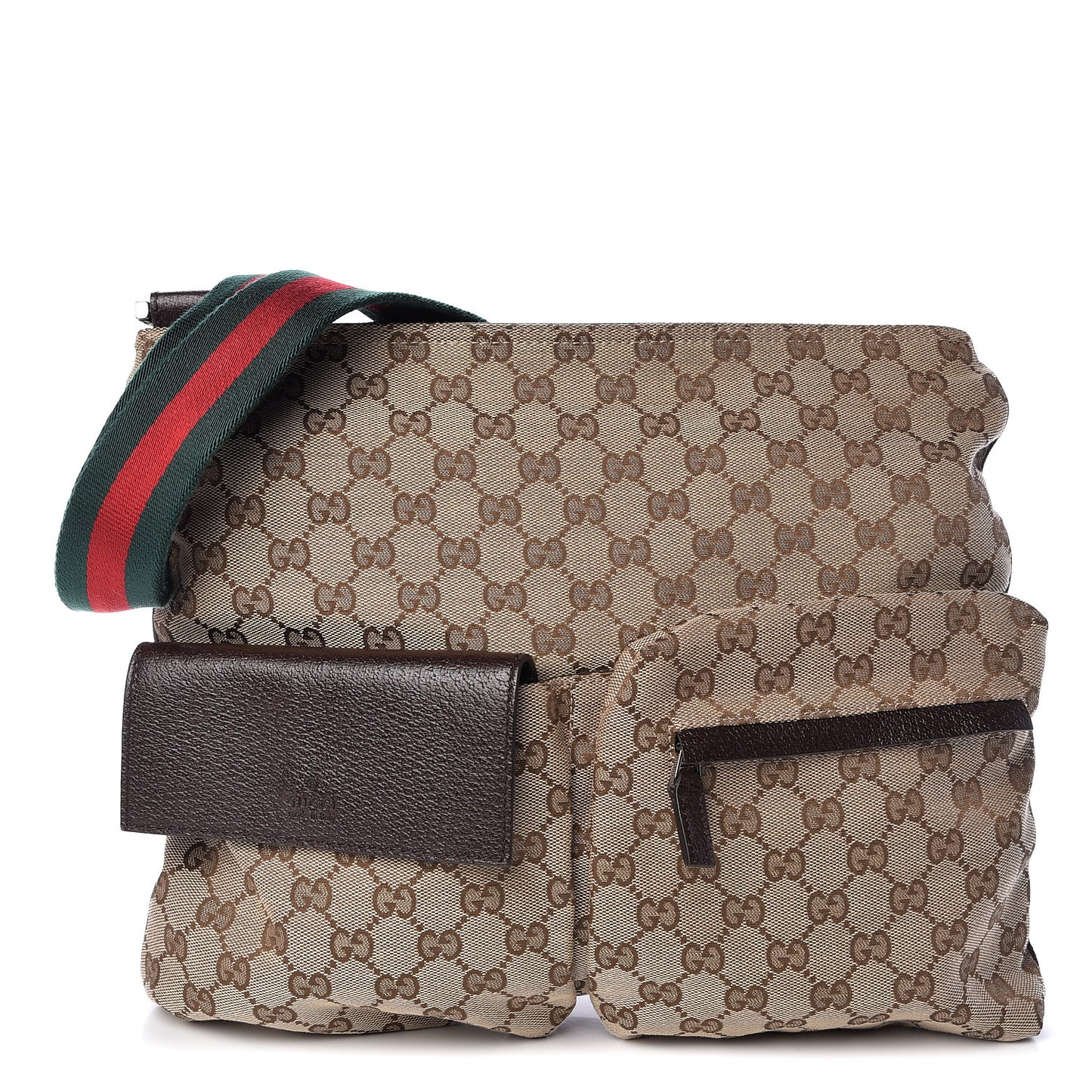 Monogram Web Medium Double Pocket Messenger Bag Dark Brown