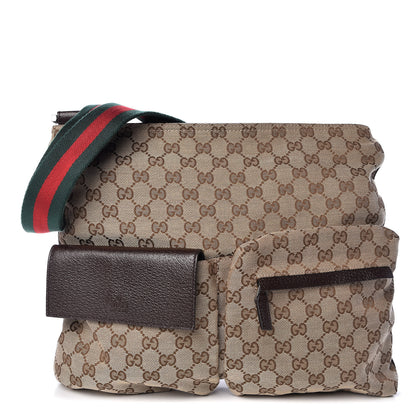 Gucci Monogram Web Medium Double Pocket Messenger Bag Dark Brown 1 of 10