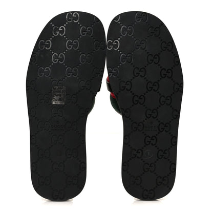 Gucci Nylon Calfskin Web Interlocking G Mens Maverik Slide Sandals 41 Black Green Red 6 of 9