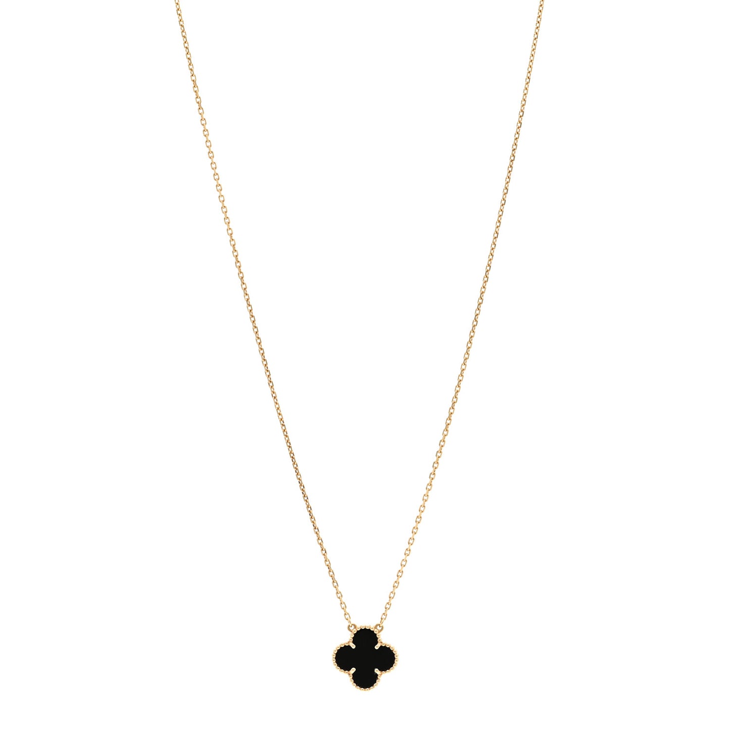 18K Yellow Gold Black Onyx Vintage Alhambra Pendant Necklace