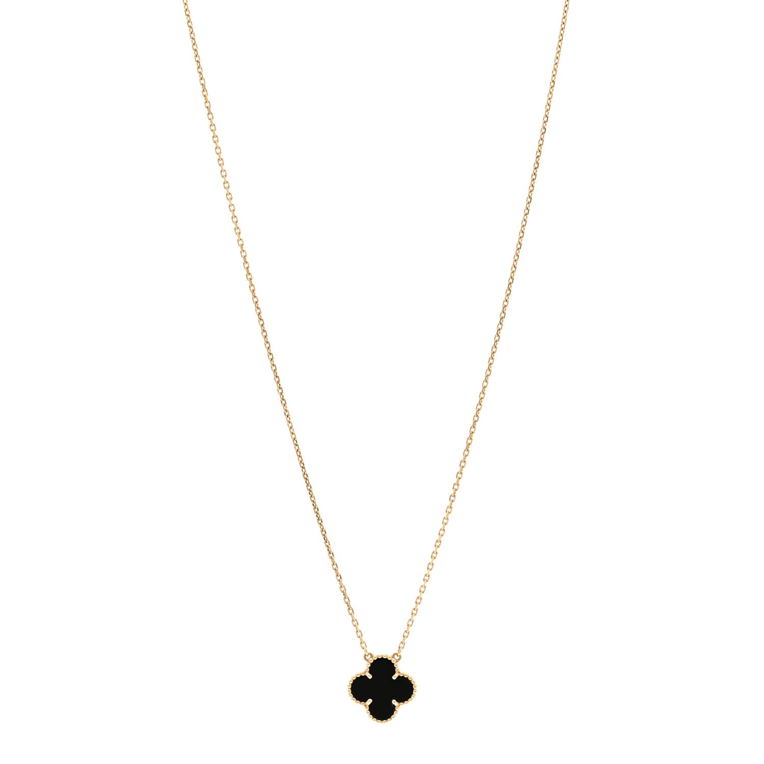 Van Cleef & Arpels 18K Yellow Gold Black Onyx Vintage Alhambra Pendant Necklace 1 of 6