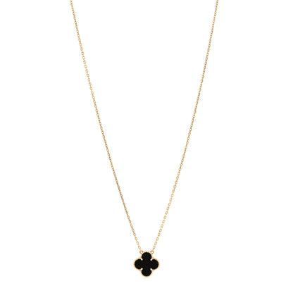 Van Cleef & Arpels 18K Yellow Gold Black Onyx Vintage Alhambra Pendant Necklace 1 of 6