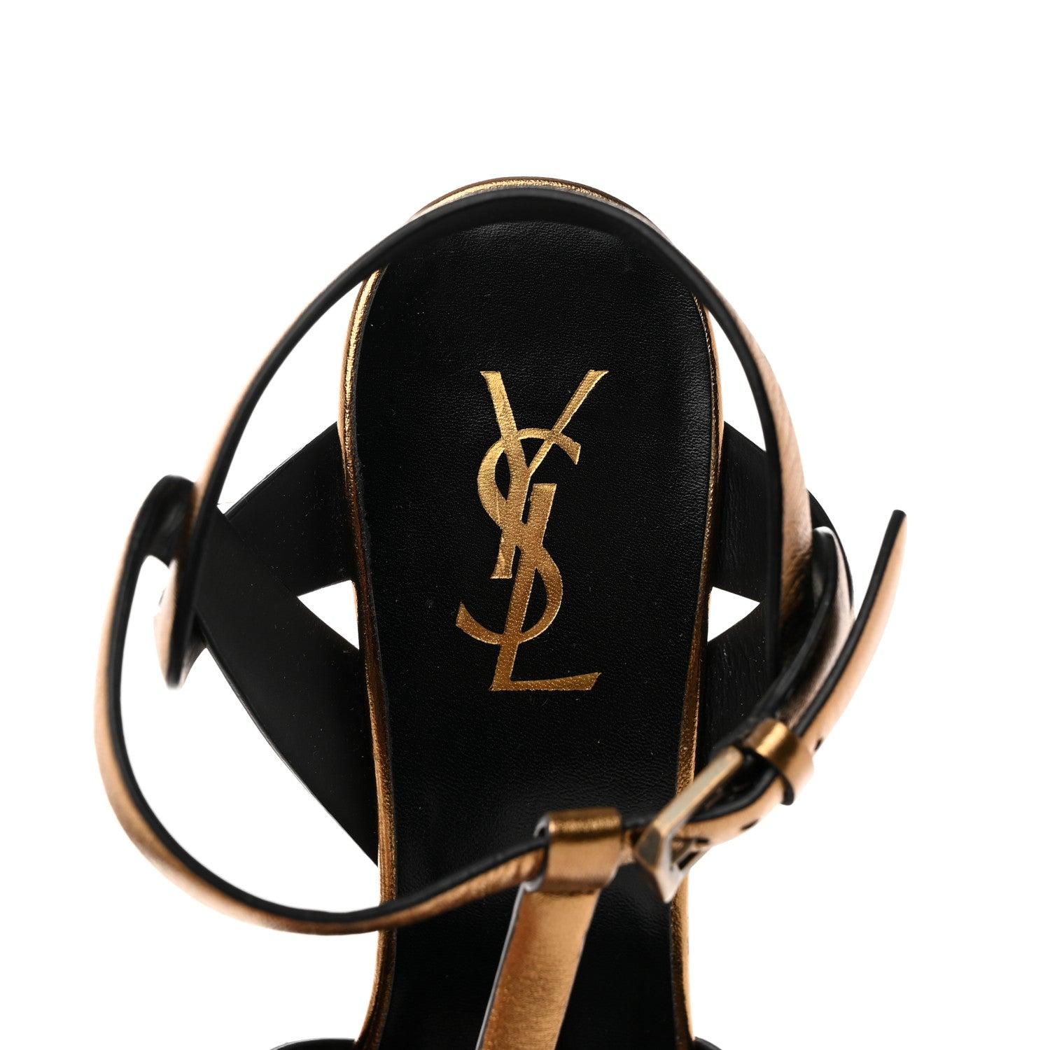 Saint Laurent Metallic Crackled Calfskin Tribute 105 Platform Sandals 39.5 Black Gold 6 of 12