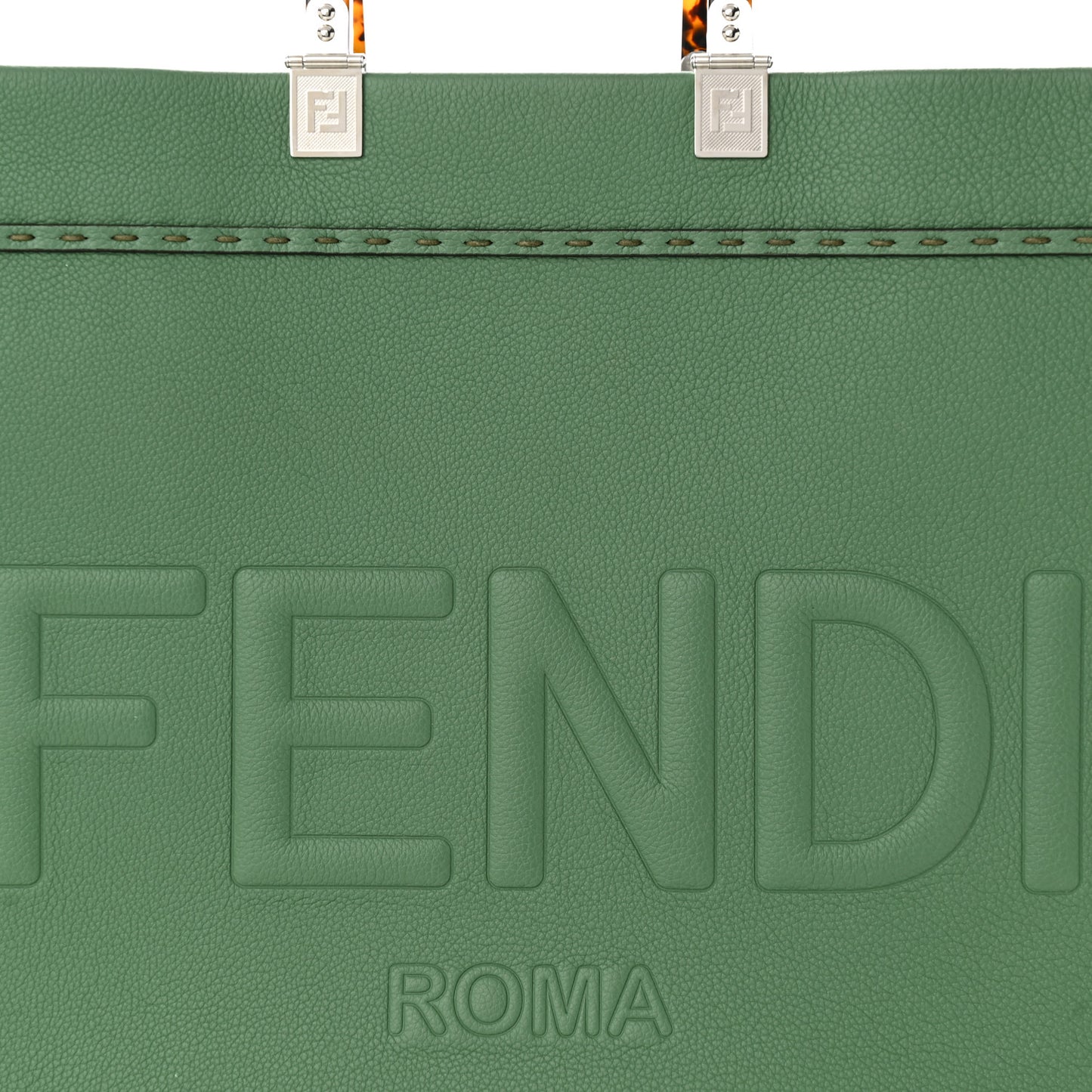 Vitello Cher Plexiglass Logo Debossed Medium Fendi Sunshine Shopper Tote Verde Islanda