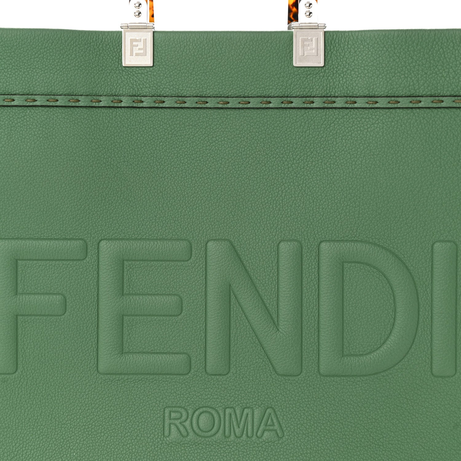 Fendi Vitello Cher Plexiglass Logo Debossed Medium Fendi Sunshine Shopper Tote Verde Islanda 8 of 11