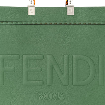 Fendi Vitello Cher Plexiglass Logo Debossed Medium Fendi Sunshine Shopper Tote Verde Islanda 8 of 11
