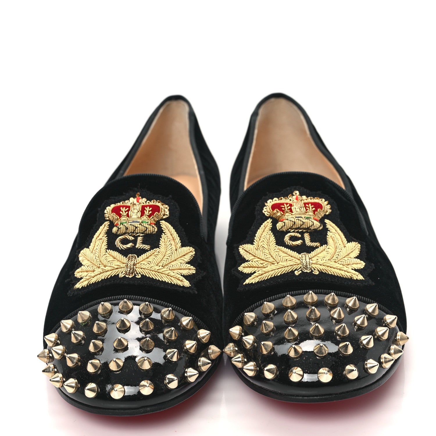 Christian Louboutin Calfskin Velvet Spikes Womens Captain Loubi Flat Loafers 40.5 Black 2 of 9