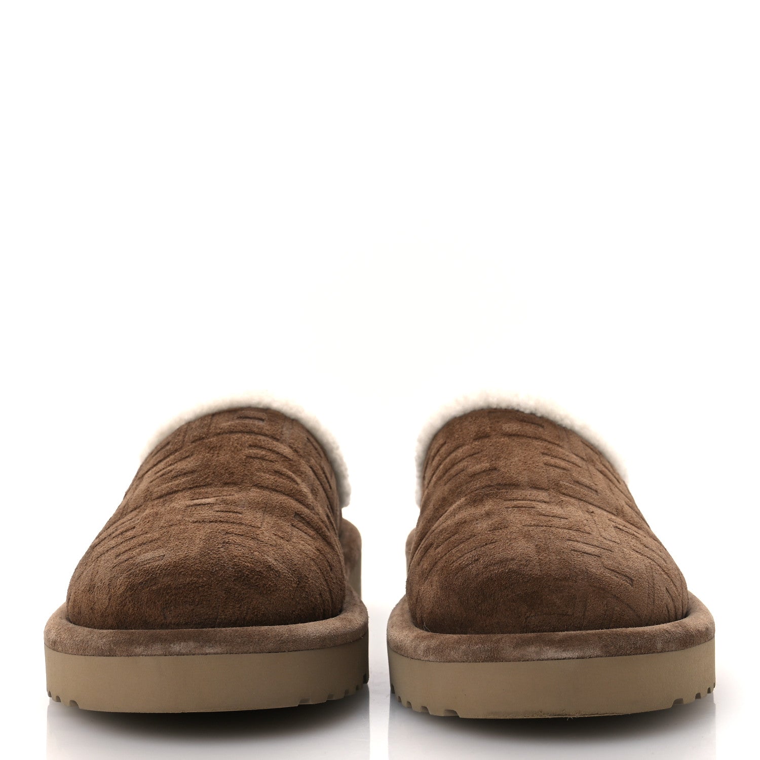 Fendi Suede Shearling FF Embossed Mens Sabot Mules 39 Brown 3 of 12