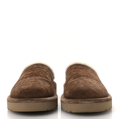 Fendi Suede Shearling FF Embossed Mens Sabot Mules 39 Brown 3 of 12