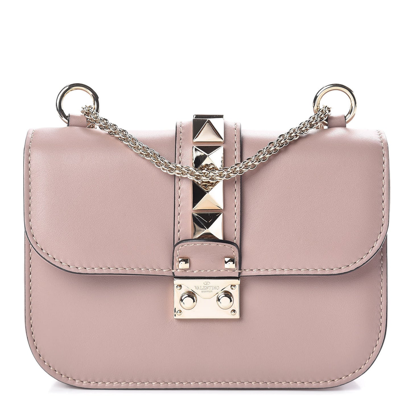 Vitello Small Glam Lock Rockstud Flap Poudre