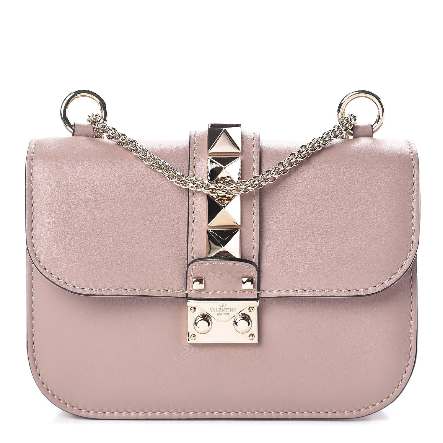 Valentino Garavani Vitello Small Glam Lock Rockstud Flap Poudre 1 of 8