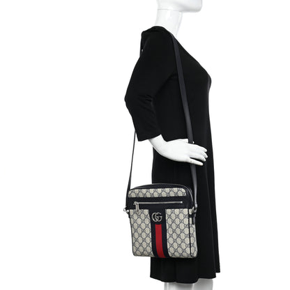 Gucci GG Supreme Monogram Textured Dollar Calfskin Web Small Ophidia Messenger Bag Beige Blue 3 of 12
