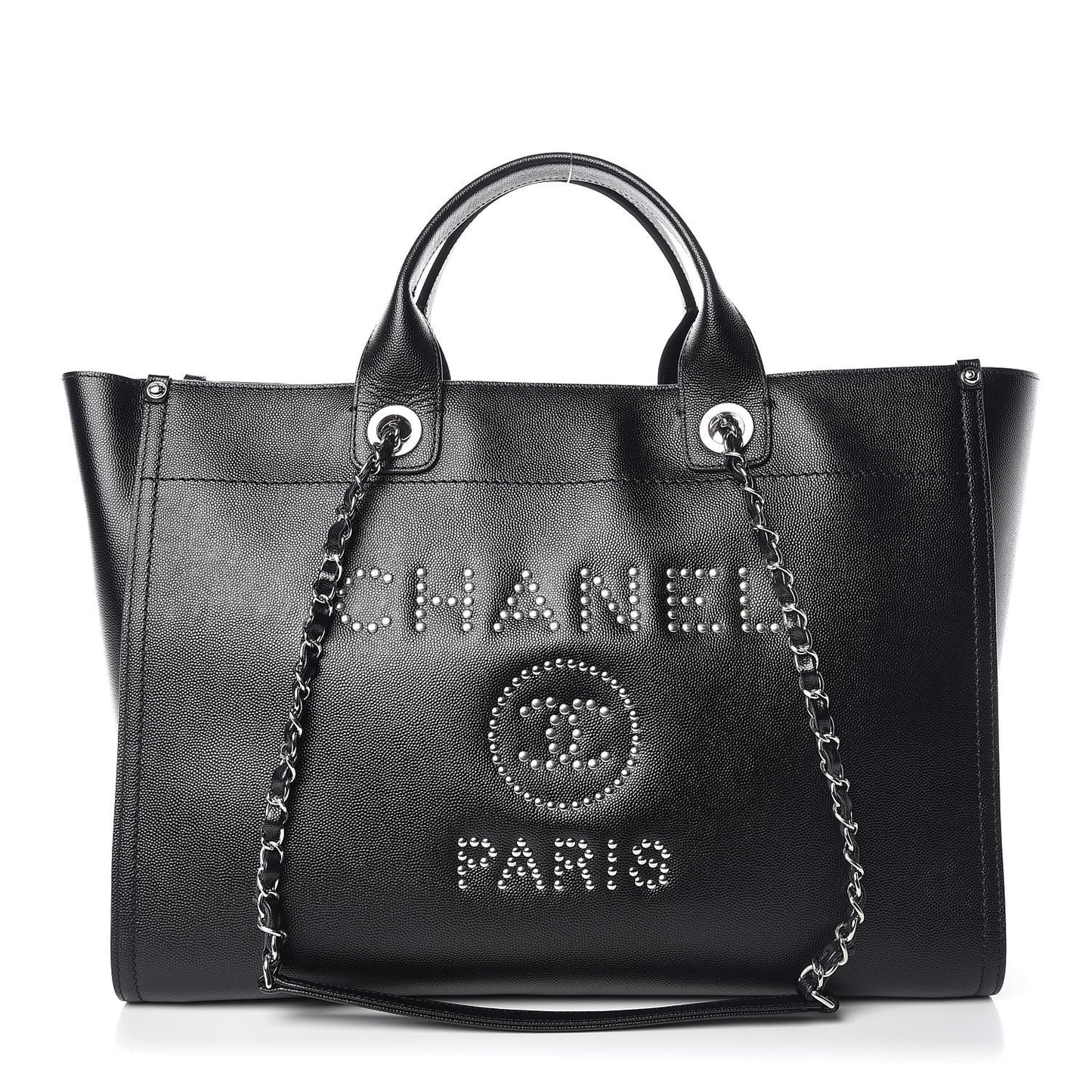 Caviar Medium Studded Deauville Tote Black