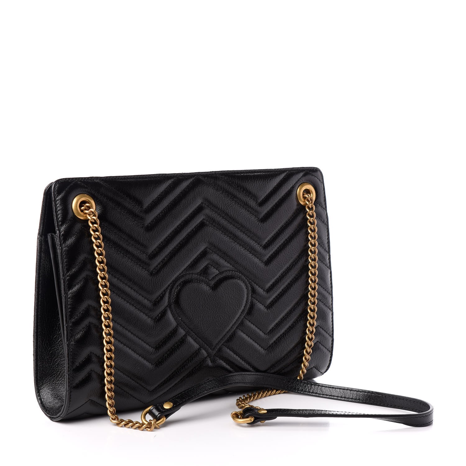 Gucci Azalea Calfskin Matelasse Heart Medium GG Marmont Slim Shoulder Bag Black 3 of 9