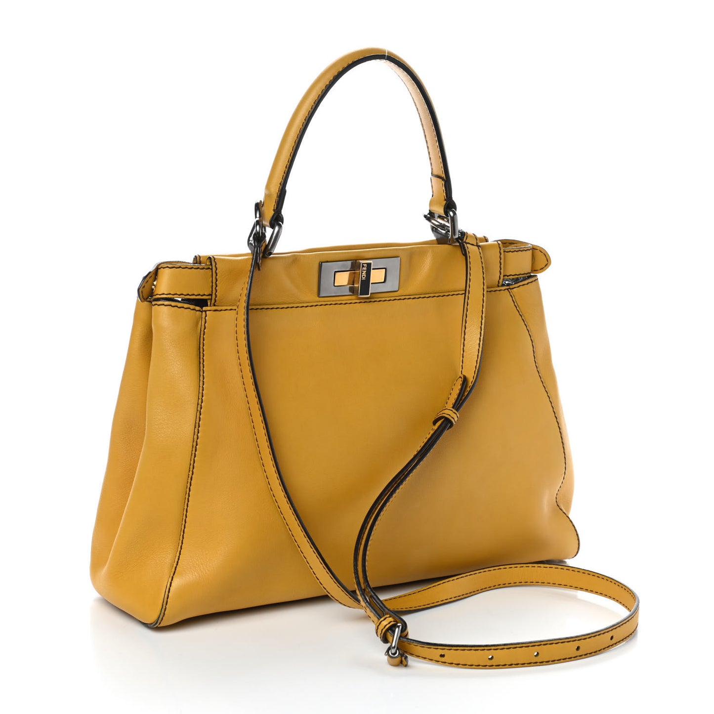Vitello Zucca Medium Peekaboo Iconic Satchel Yellow Tobacco