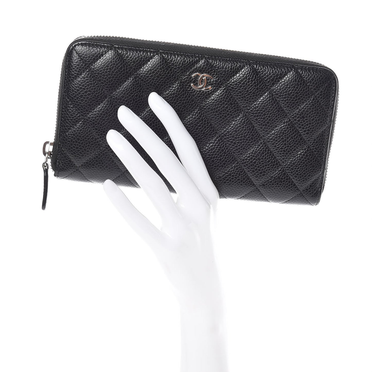 Caviar Quilted Large Gusset Zip Around Wallet Black