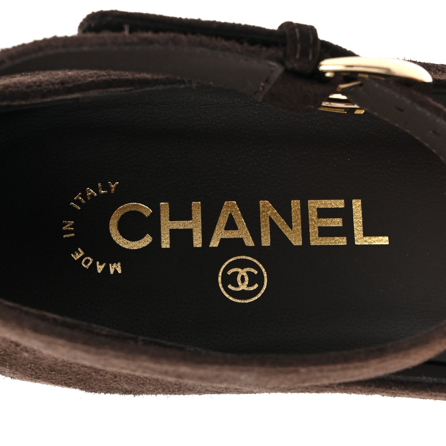 Suede Patent Cap Toe CC Mary Jane Flats 38 Dark Brown Black