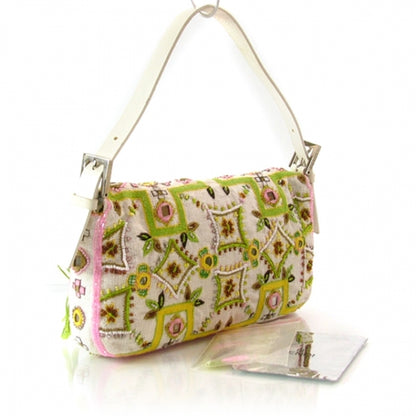 Fendi Toile Beaded Baguette Ivory 3 of 13