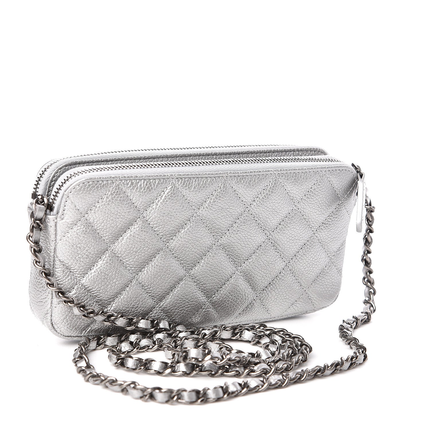 Chanel Metallic Caviar Quilted Small Clutch With Chain Silver 3 of 12