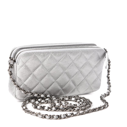 Chanel Metallic Caviar Quilted Small Clutch With Chain Silver 3 of 12