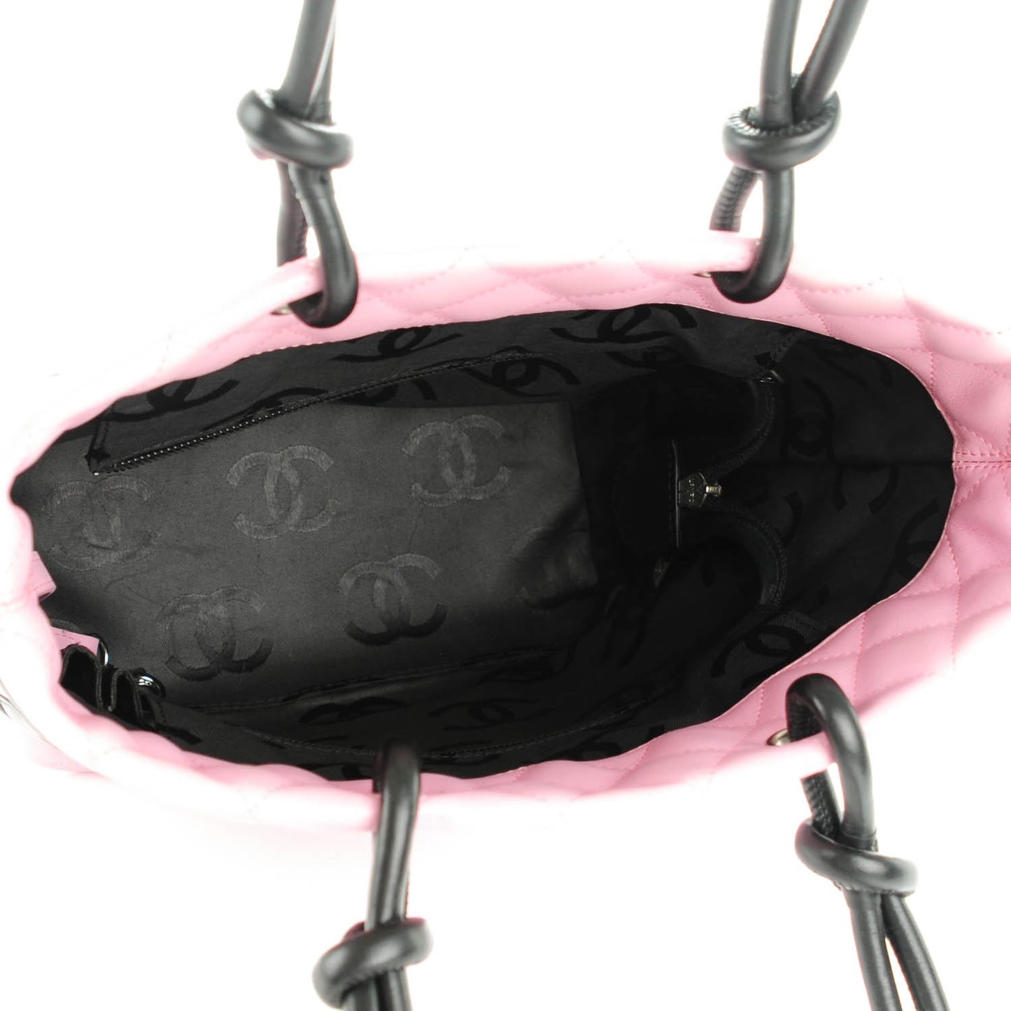 Calfskin Quilted Medium Cambon Tote Pink Black