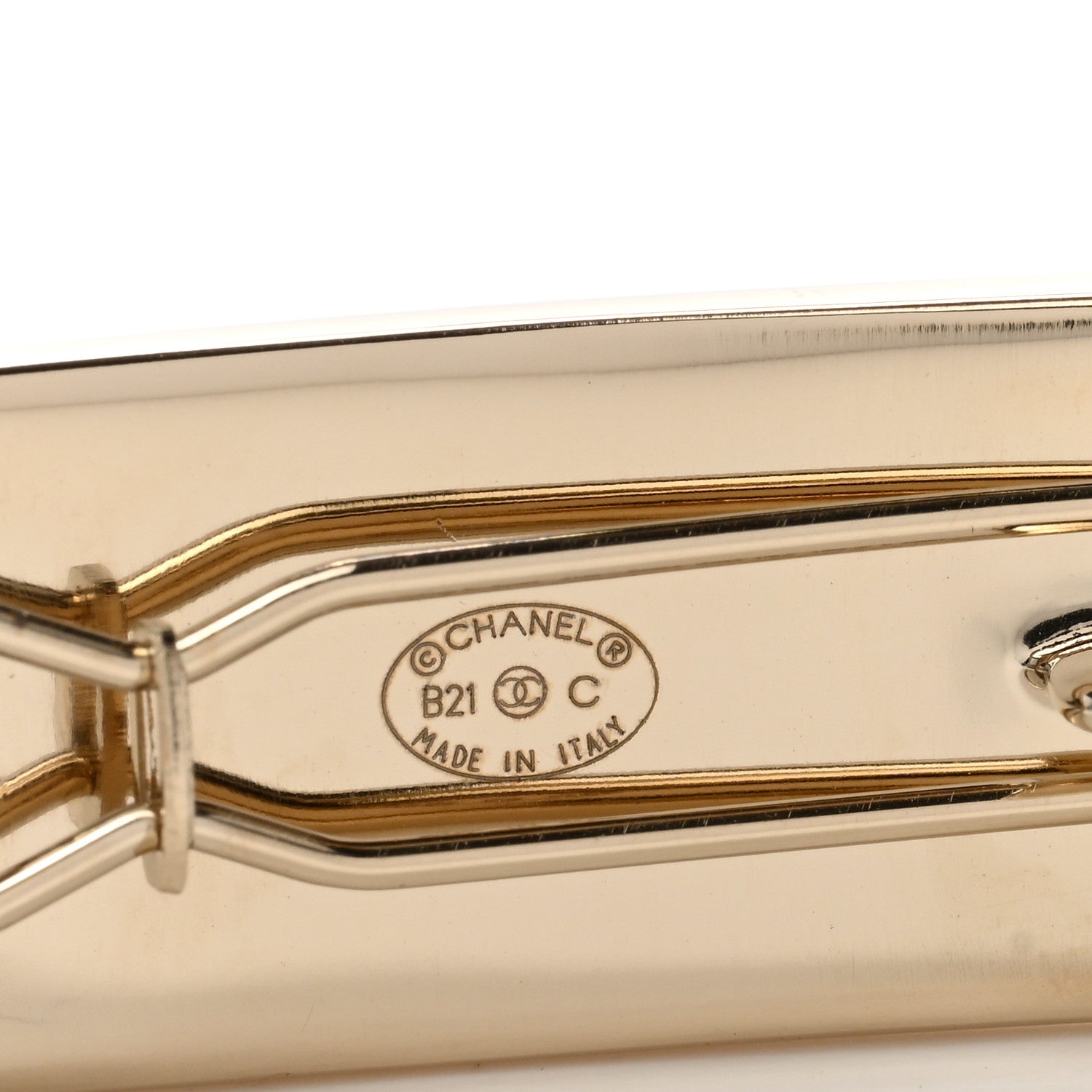 Chanel Metal Crystal Logo Hair Clip Gold 4 of 4