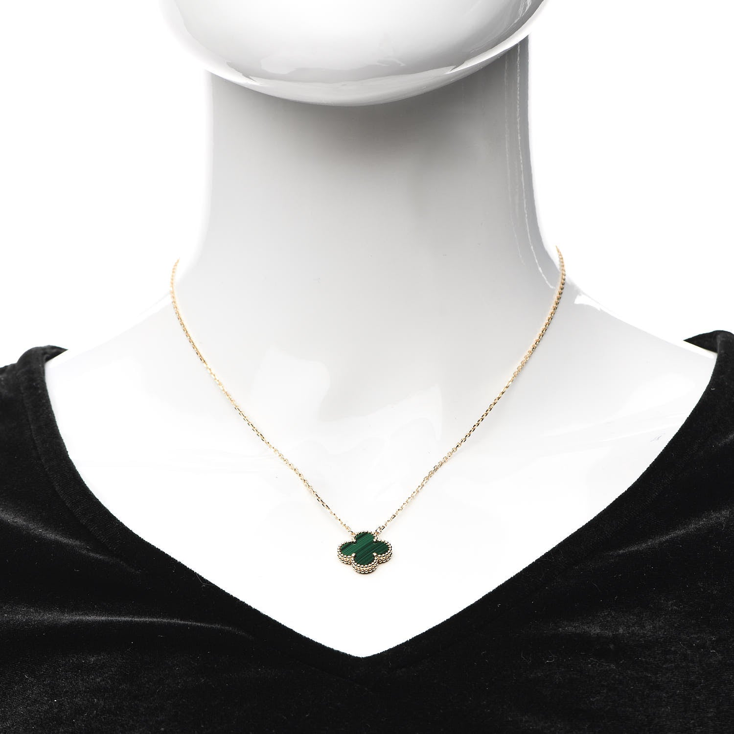 Van Cleef & Arpels 18K Yellow Gold Malachite Vintage Alhambra Pendant Necklace 2 of 6