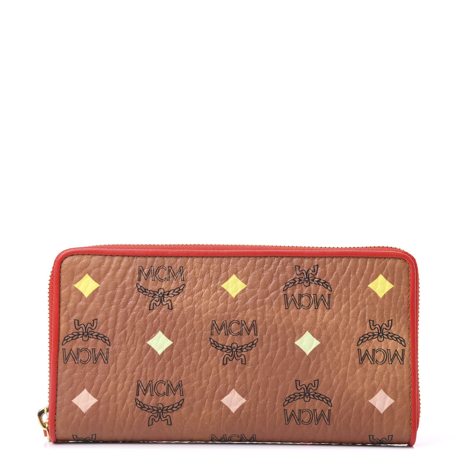 MCM Skyoptic Visetos Zip Around Wallet Cognac Red 1 of 9