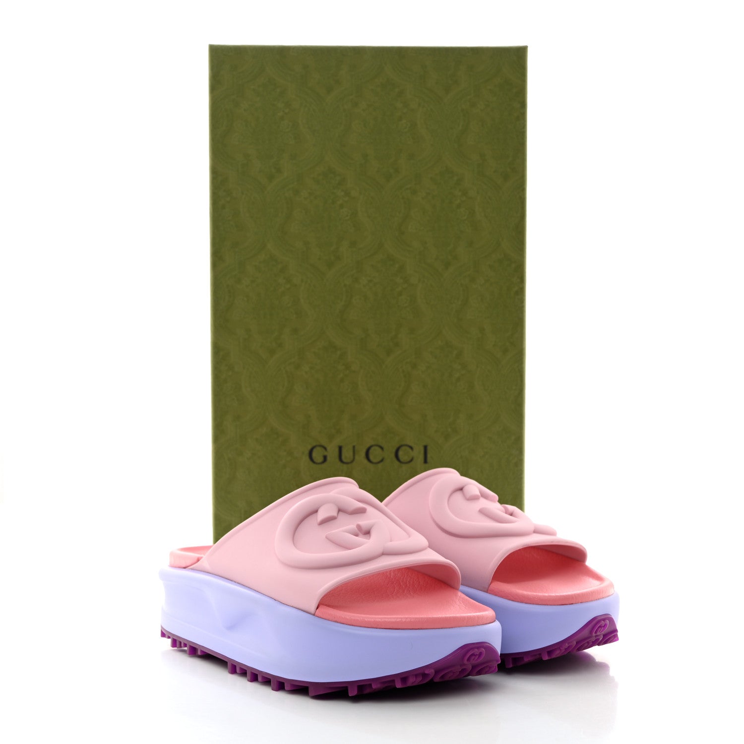 Gucci Soft Rubber Womens Interlocking G Platform 42mm Slide Sandals 35 Sugar Pink 9 of 9