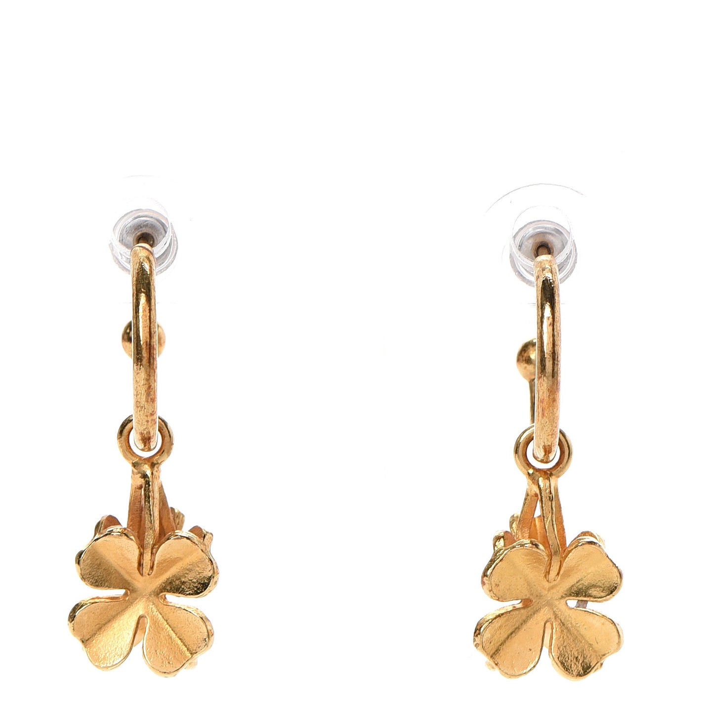 Metal Drop Clover CC Earrings Gold