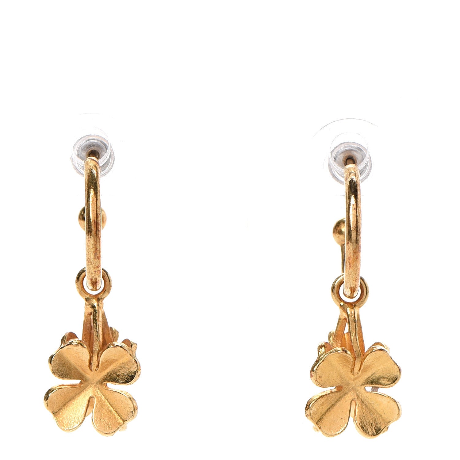 Chanel Metal Drop Clover CC Earrings Gold 1 of 4