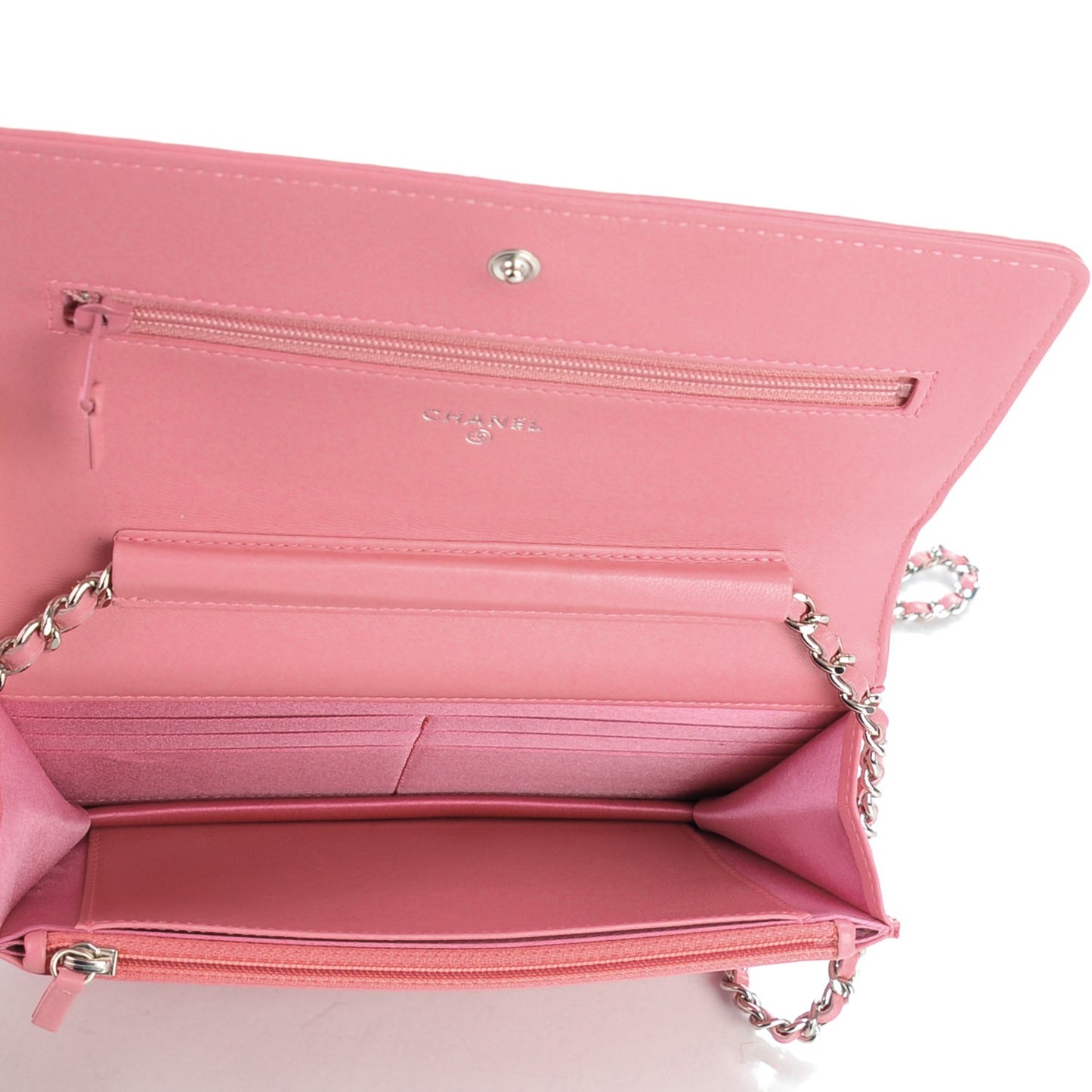 Lambskin Camellia Embossed Wallet on Chain WOC Pink