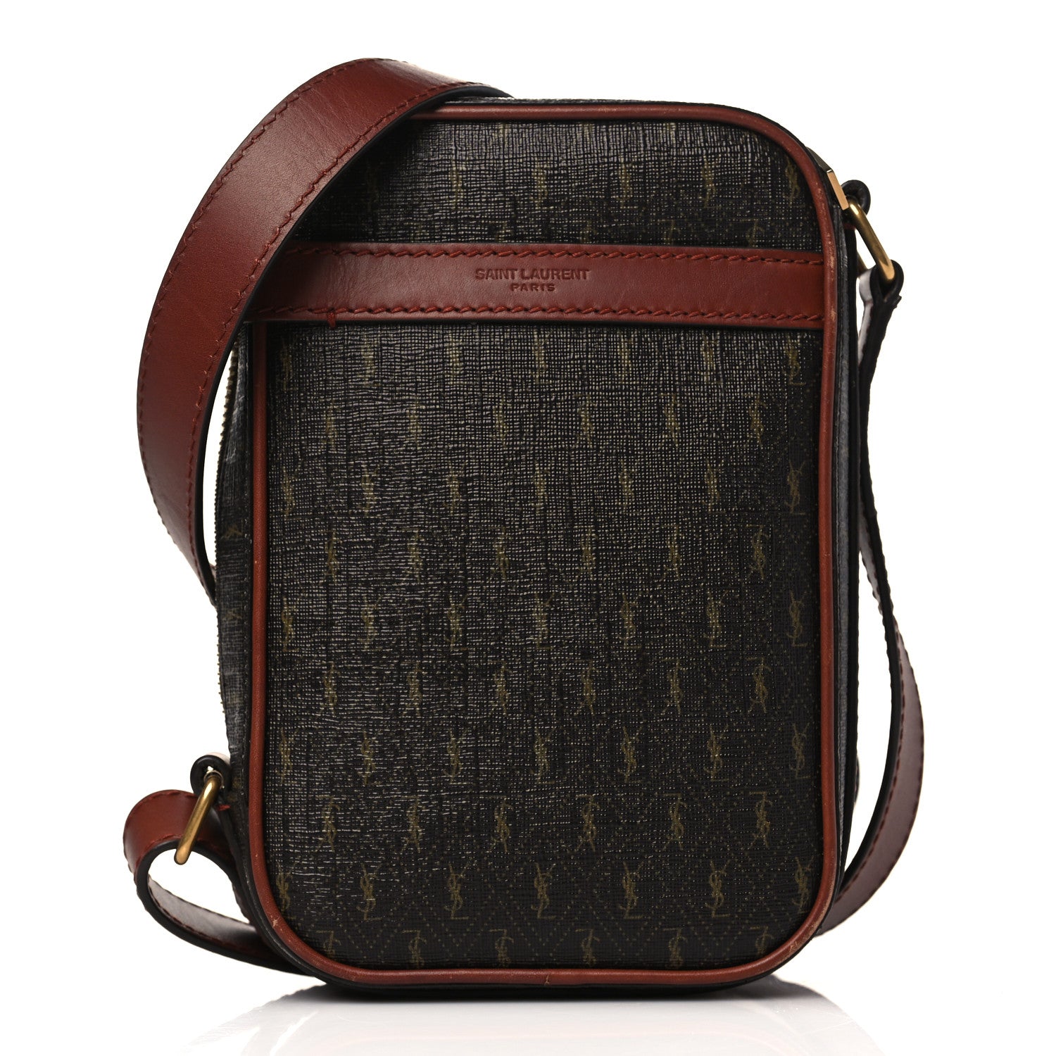 Saint Laurent Canvas Smooth Calfskin Le Monogramme Crossbody Pouch Chestnut 1 of 12