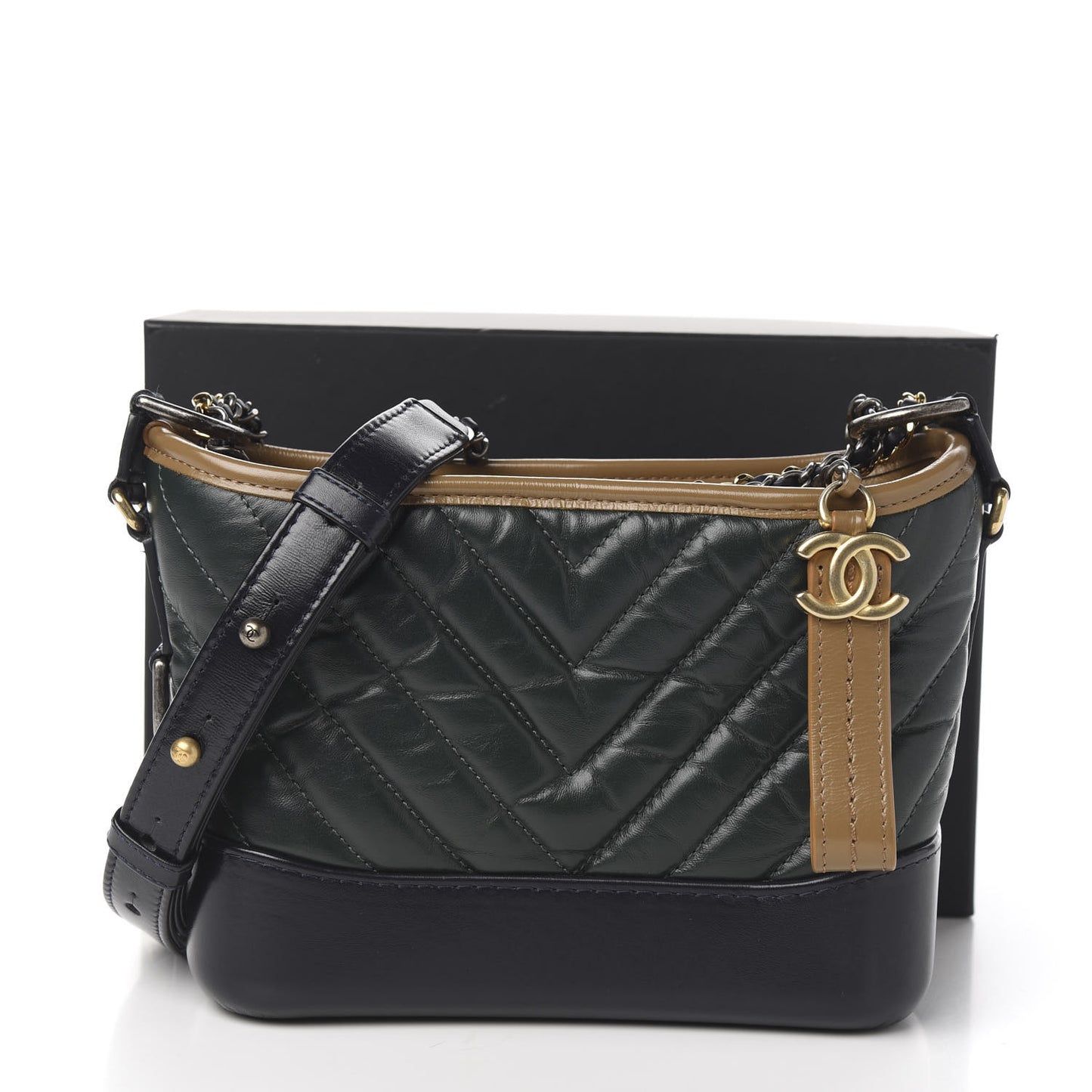 Calfskin Chevron Quilted Small Gabrielle Hobo Light Brown Blue