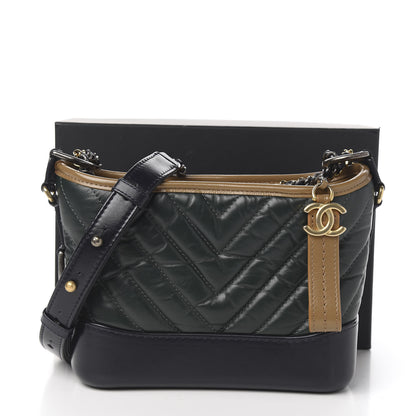 Chanel Calfskin Chevron Quilted Small Gabrielle Hobo Light Brown Blue 8 of 8