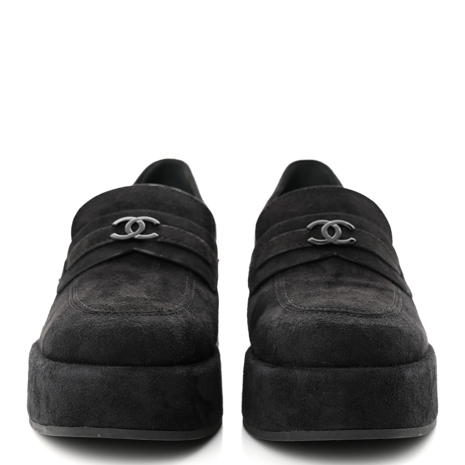 Chanel Suede Kidskin CC Platform Loafers 38.5 Black 2 of 9
