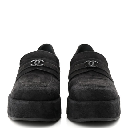 Chanel Suede Kidskin CC Platform Loafers 38.5 Black 2 of 9