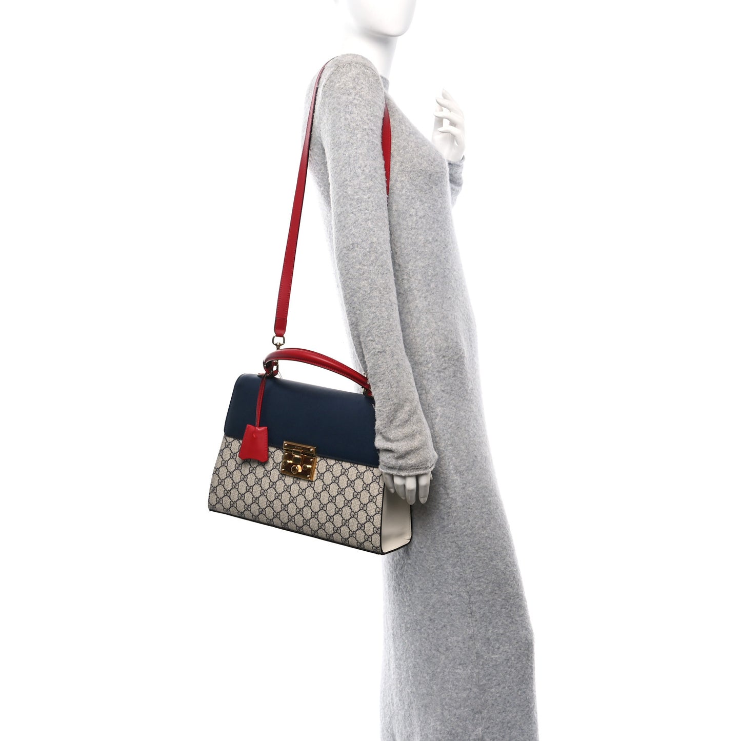 GG Supreme Monogram Calfskin Medium Padlock Top Handle Bag Beige Blue Mystic White Hibiscus Red