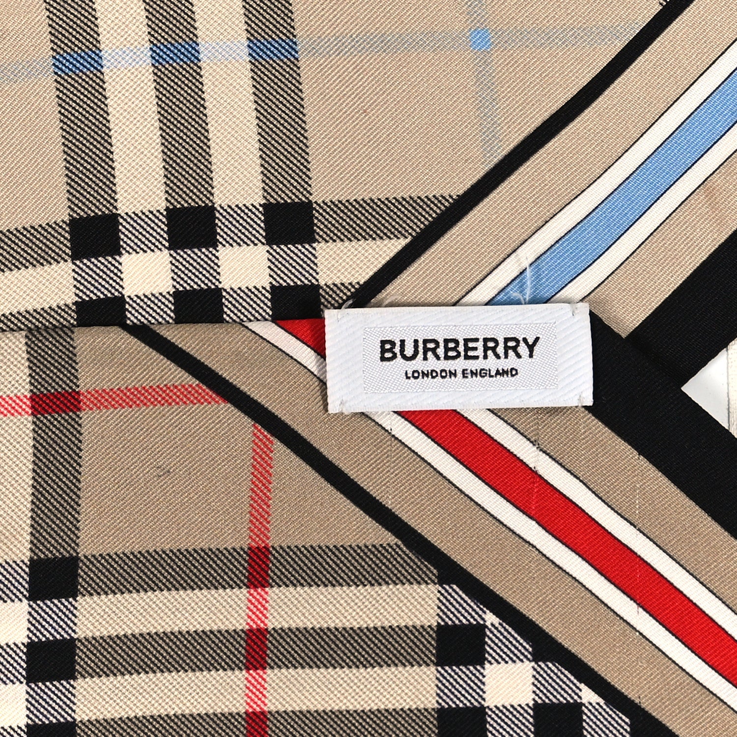 Burberry Silk Vintage Check Logo Print Skinny Scarf Beige Blue 3 of 3