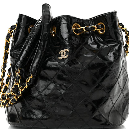 Chanel Patent Stitched Drawstring Shoulder Bag Black 10 of 15