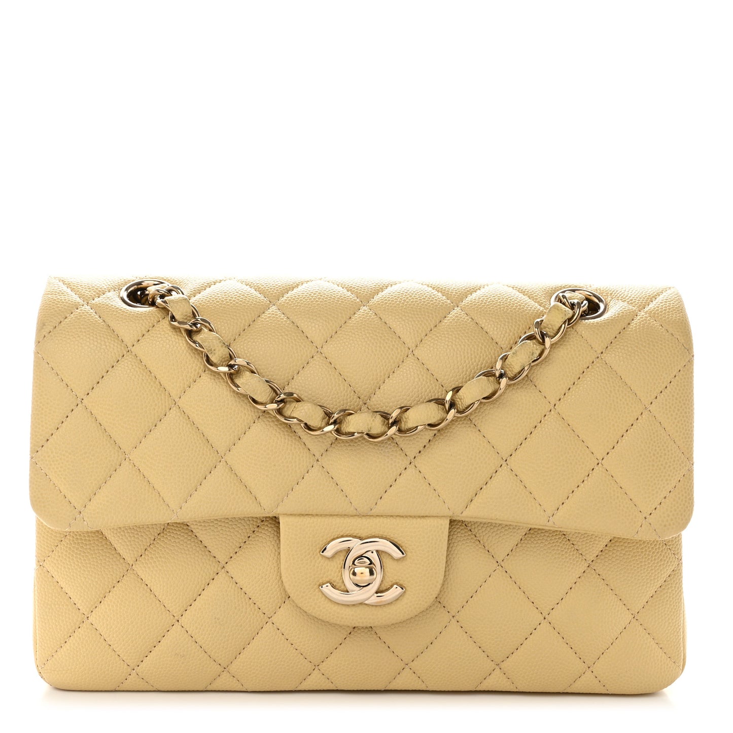 Caviar Quilted Small Double Flap Yellow