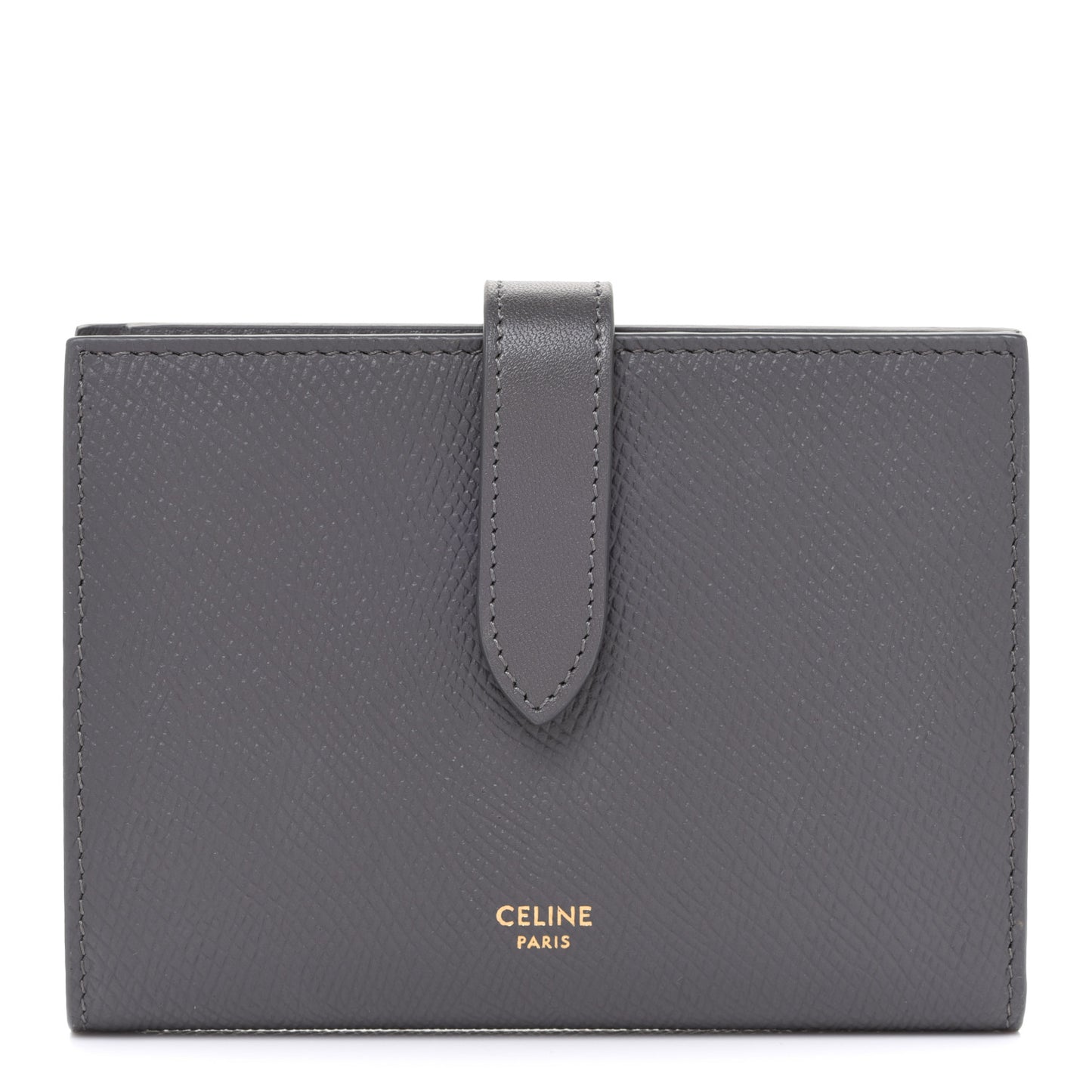 Grained Calfskin Medium Multifunction Strap Wallet Grey