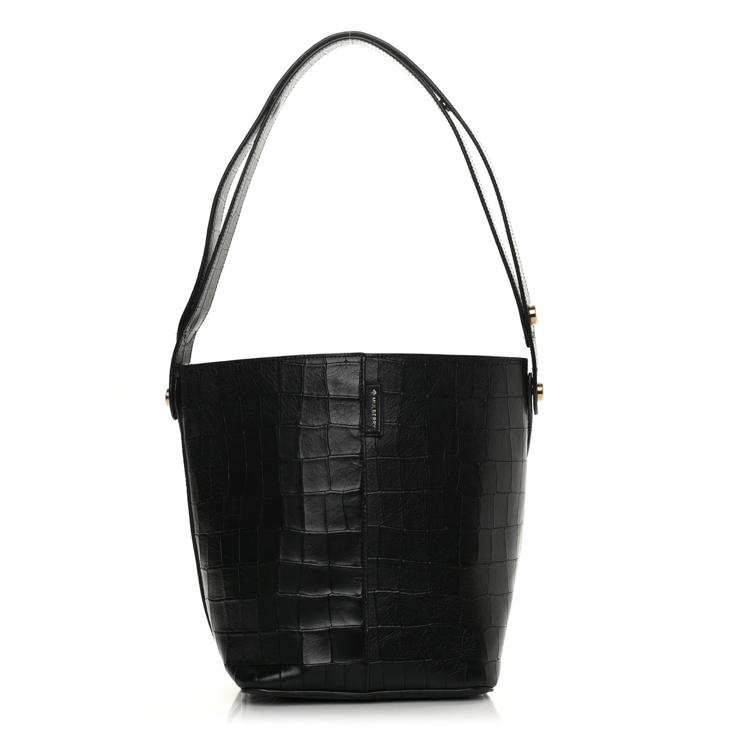 Calfskin Crocodile Embossed Small Kite Bucket Bag Black