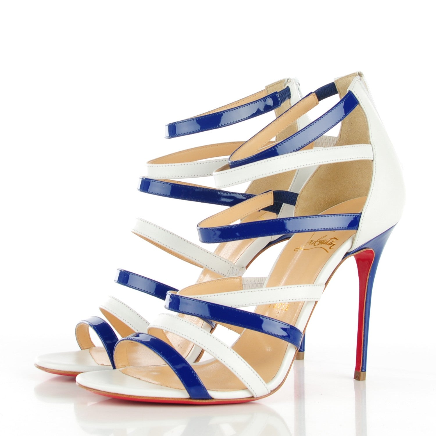 Christian Louboutin Patent Mariniere 100 Sandals 38.5 Blue White 3 of 6