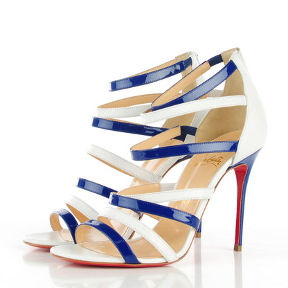 Christian Louboutin Patent Mariniere 100 Sandals 38.5 Blue White 3 of 6