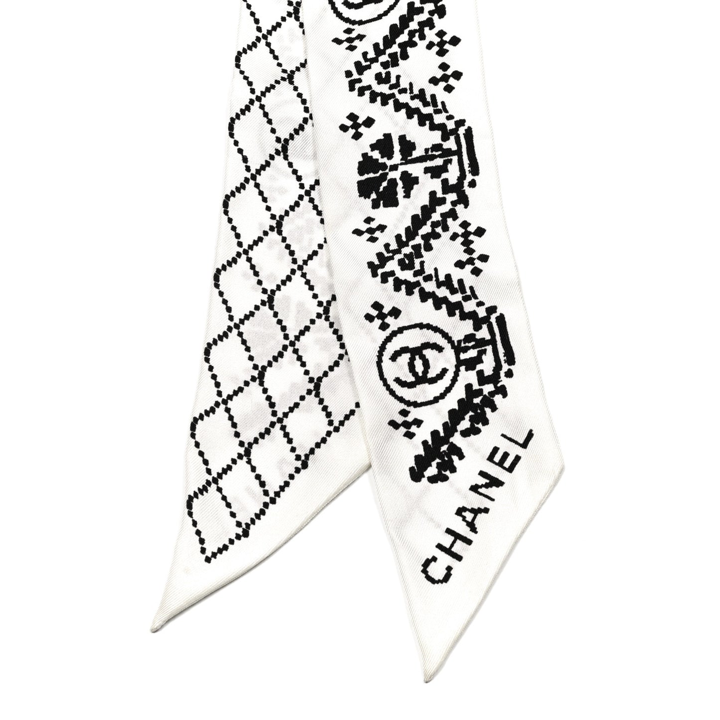 Silk Twill CC Bandeau Scarf White Black
